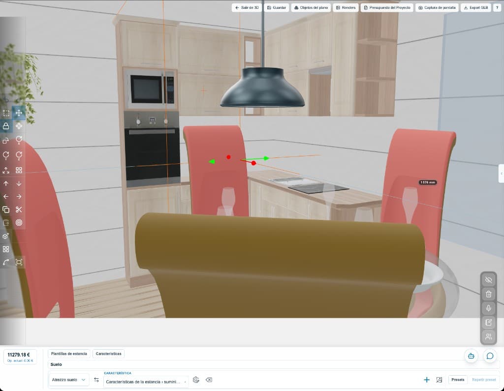 Editor 3D de Workhouse con muebles, medidas y presupuesto del proyecto